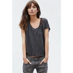 FRAME | M | Short Sleeve Tee T-shirt 100% Linen Women's Black Top Luxury